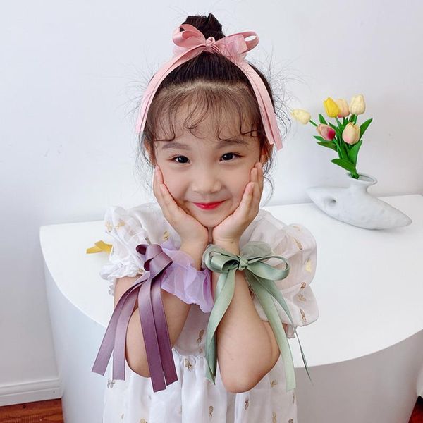 

hair accessories 2021 children bow scrunchie elastic rubber band babby sweet mesh ribbon bands rope kids oh2383, Slivery;white