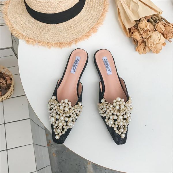 

fashion pretty charm pearl slippers sandals summer shoes for women, Black