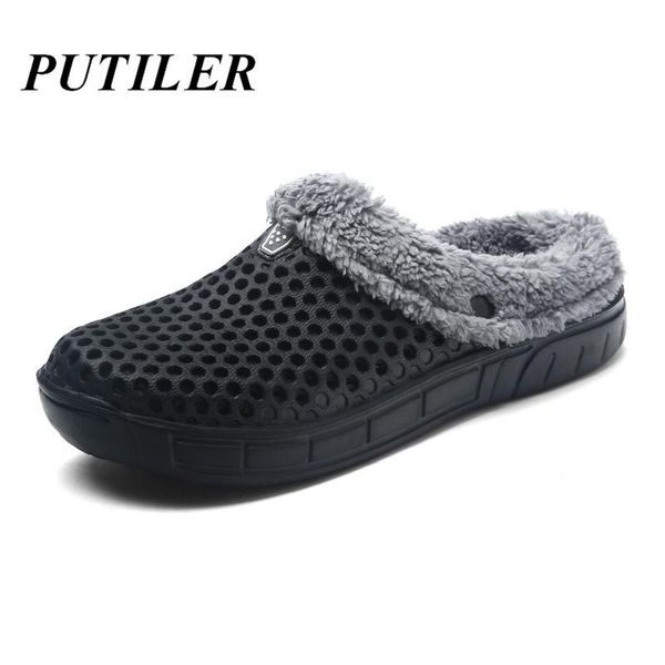 

slippers 2021 winter warm fur men cotton lovers home indoor breathable plush house shoes casual couples, Black