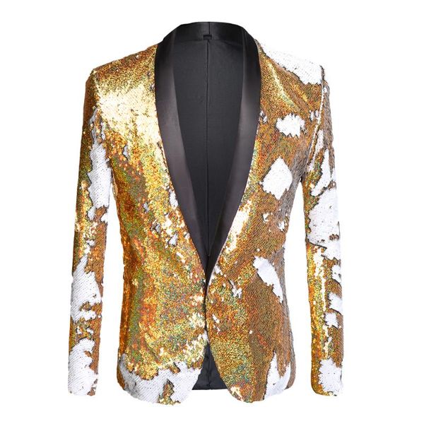 

men's suits & blazers mens shining plus size yellow and white blazer dj singers nightclub costume stylish suit jacket stage men's s, White;black