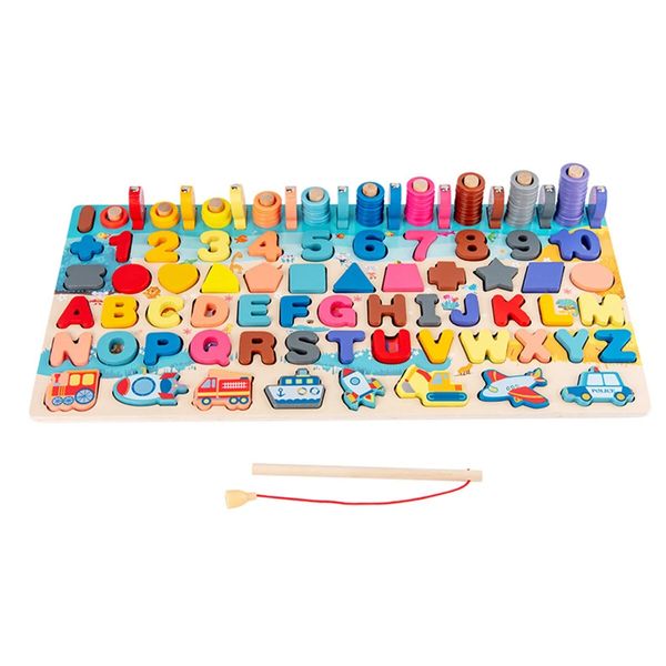 Montessori Giocattoli di legno educativi giocattoli di legno tavola di legno contata di pesca numeri di figura digitale corrispondenza formazione di formazione precoce giocattolo puzzle