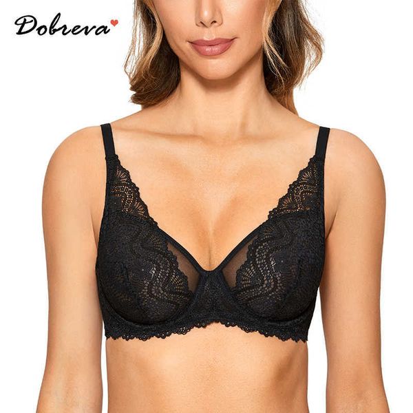 DOBREVA Reggiseno Minimizer in pizzo Bralette trasparente sexy da donna con ferretto senza inserti 210623