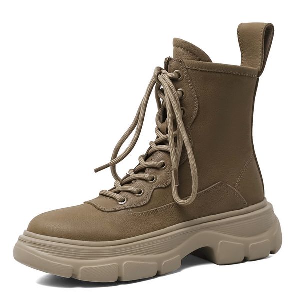 

boot autumn short army round toe boots with thick bottom, Black