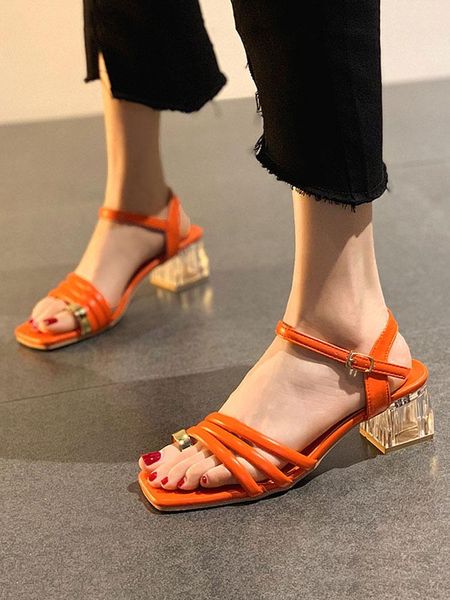 

dress shoes thick heel sandals women's summer 2021 set toe crystal non-slip fashion high heels, Black