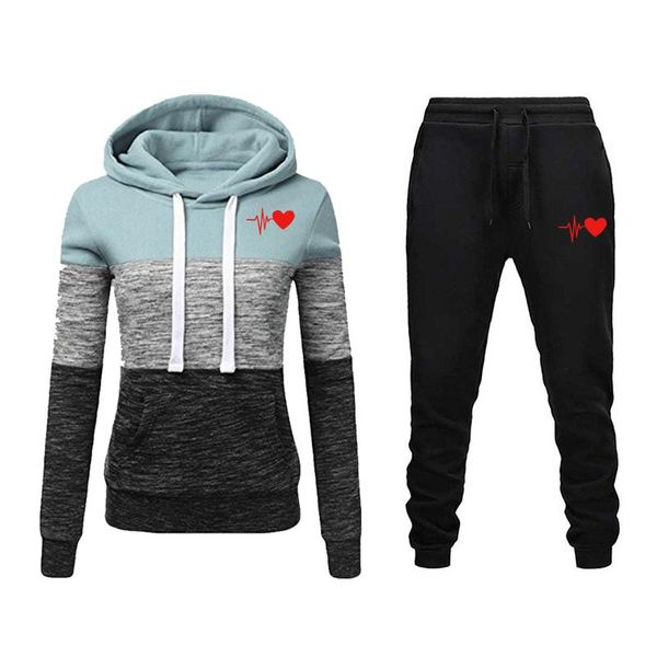 

two piece dress 2021 women tracksuits printed hoodie sets casual sweatshirts pants sports suit woman 2 peice clothes, White