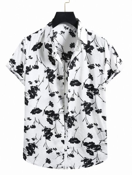 

romwe guys flower print button front shirt u2n8#, White;black