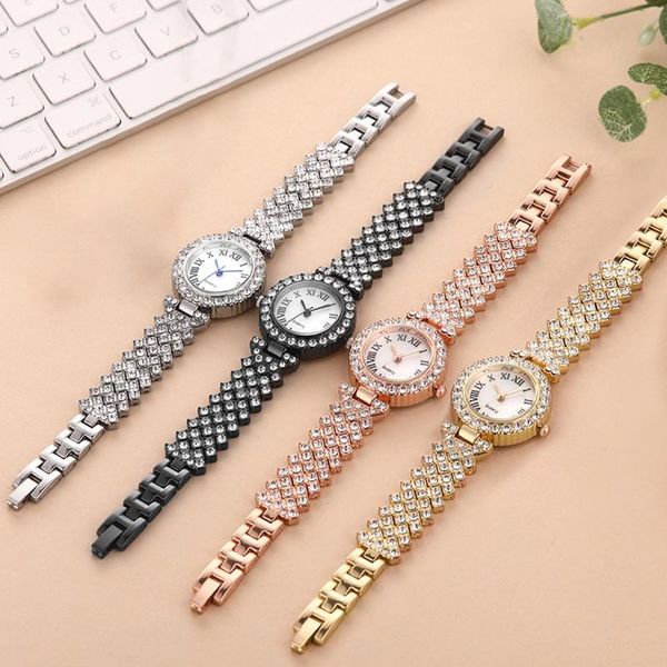 

wristwatches fashional diamond watch for ladies elegant steel band quartz luxury temperament bracelet women gift, Slivery;brown