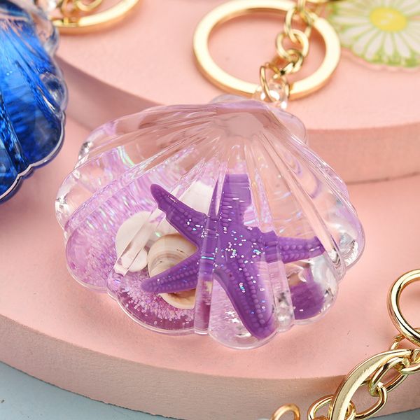 

10pieces/lot new creative three-dimensional quicksand sequin keychain acrylic oil-in-oil starfish shell keychain small daisy pendant keycha, Silver