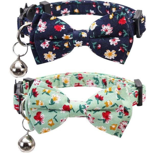 

cat collars & leads breakaway with bell and bowtie flower floral patterns adjustable kitten safety for kitty cats puppy