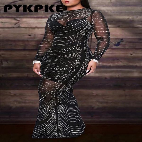 

casual dresses women round neck long sleeve mesh diamond and halter small vest dress party club, Black;gray