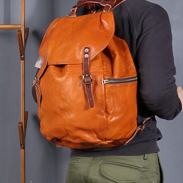 

backpack fashion vintage designer high-quality natural real leather men's cowhide large-capacity outdoor travel bookbag