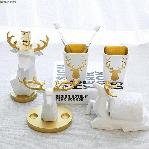 

creative elk bathroom suite abstract animal sculpture lotion bottle soap box mouthwash cup decoration accessories bath accessory set