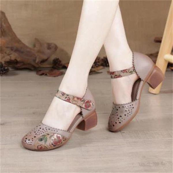 

dress shoes women female ladies mother genuine leather sandals high heel summer cool beach hollow flowers 35-41, Black