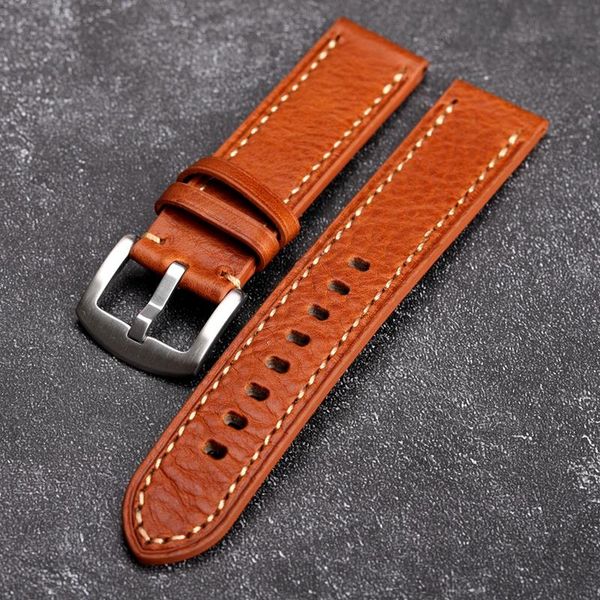 

handmade leather strap, 20 22mm brown-red men soft bracelet, italian layer cowhide watchband watch bands, Black;brown