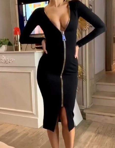 

casual dresses arrivals women long sleeve spring autumn dress solid bodycon zipper knee length flada, Black;gray