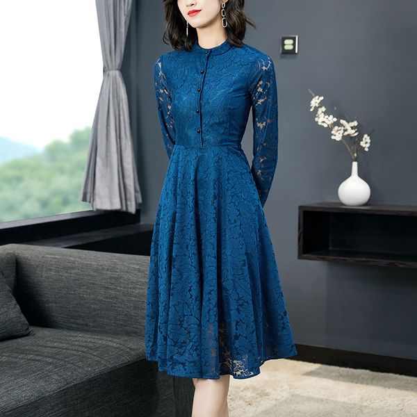 

5094# slim lace dress, Black;gray