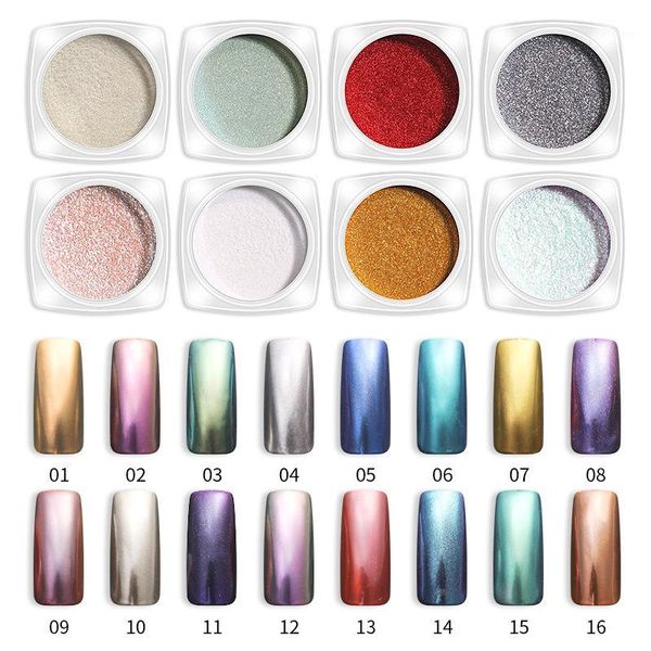 

nail mirror glitter metallic color art uv gel 16 colors change powder 0.5g/box grad holographic1, Silver;gold