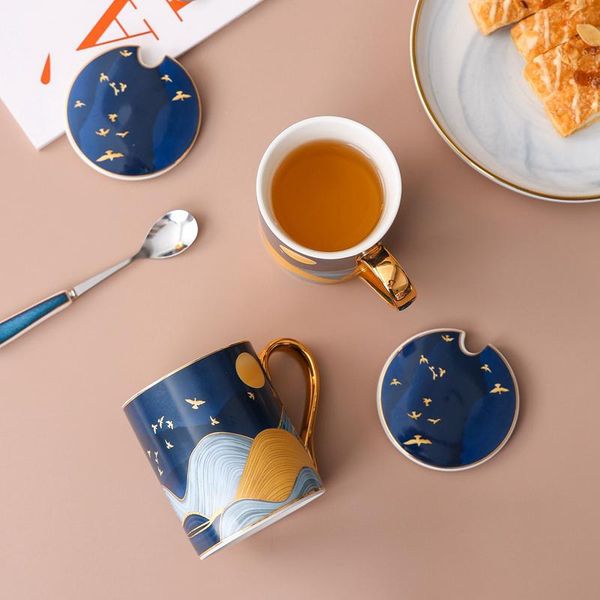 

mugs nordic night coffee mug bone china afternoon teacup tazas ceramic water cups with lids drinking home decoration drinkware
