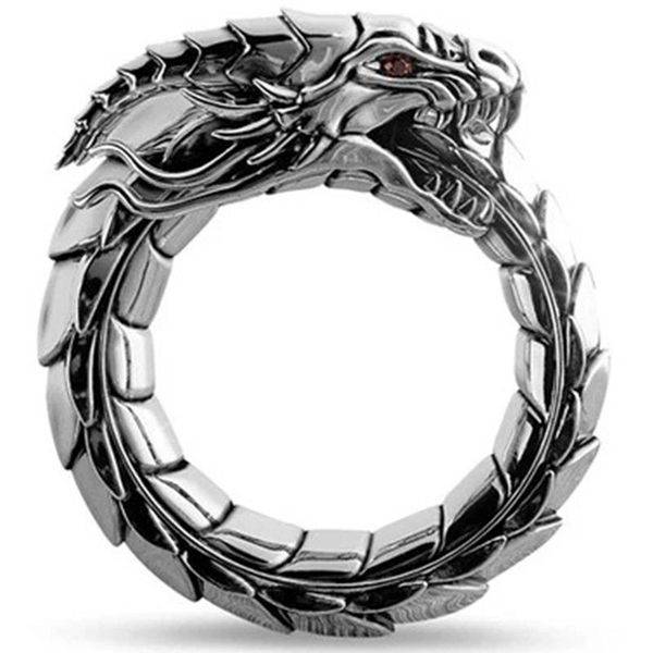 

viking retro gothic punk rock hip hop men rings trendy dragon male jewelry accessories anniversary gift cluster, Golden;silver