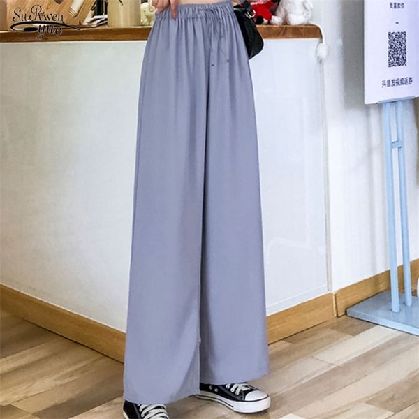 

summer solid pants fashion high straight loose suit wide leg drape female thin waist mopping 9385 210421, Black;white