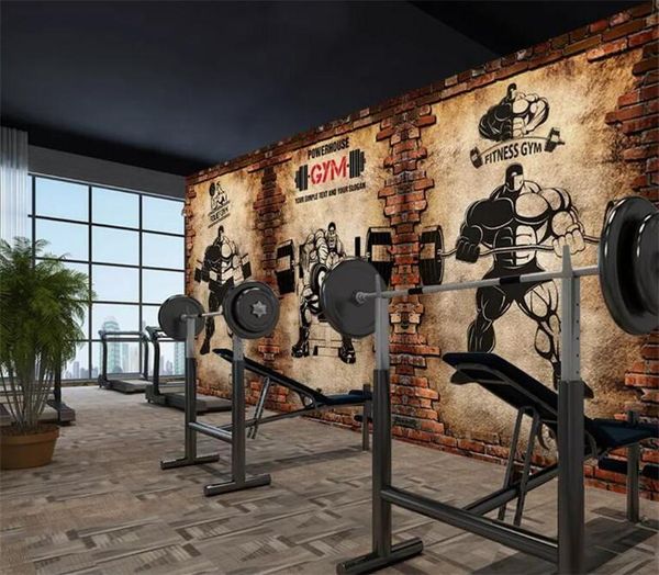 

wallpapers 3d wallpaper custom murals gym nostalgic brick wall retro sports fitness club weightlifting backdrop decor