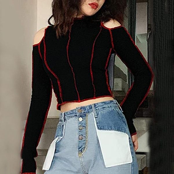 

women's blouses & shirts 2021 women summer shirt fashion streetwear patchwork e girl contrast stitch crop ladies chic casual camisa, White