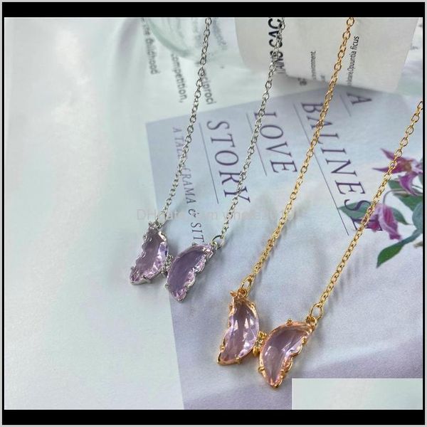 Ciondoli Drop Delivery 2021 Fashion Ladies Crystal Butterfly Pendant Collana Zircon Glass Purple Pink For Girl Glamour Jewelry Collane B
