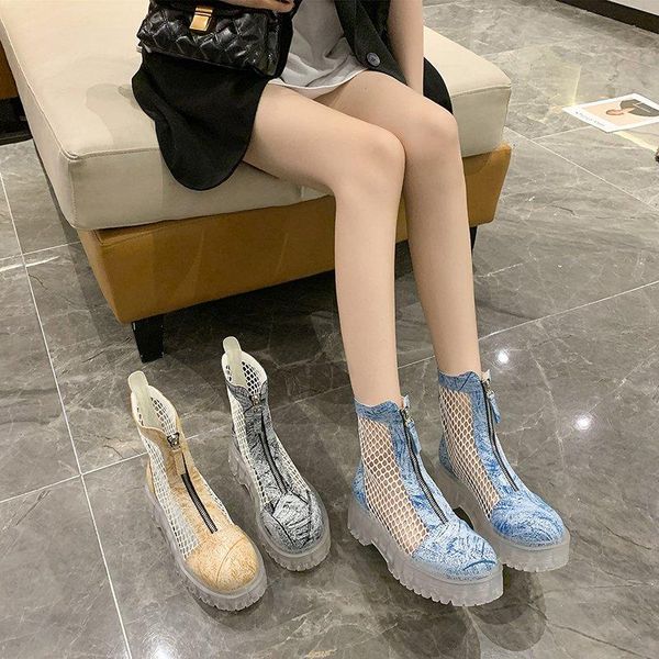 

boots summer women shoes flat heel boots-women luxury designer zipper round toe elegant ladies 2021 rubber fashion med rock mid, Black