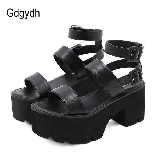

gdgydh arrival summer women platform sandals thick bottom ankle strap sandals high heels open toe black gothic shoes 210624