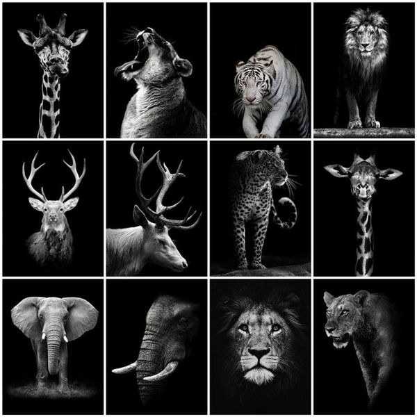 

diamond painting azqsd animal wall pictures for living room mosaic black white elephant needlework home