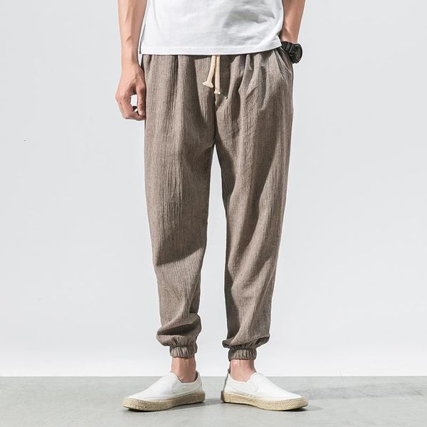 

men's pants 2021 cotton linen casual harem men jogger fitness trousers male chinese traditional style harajuku, Black