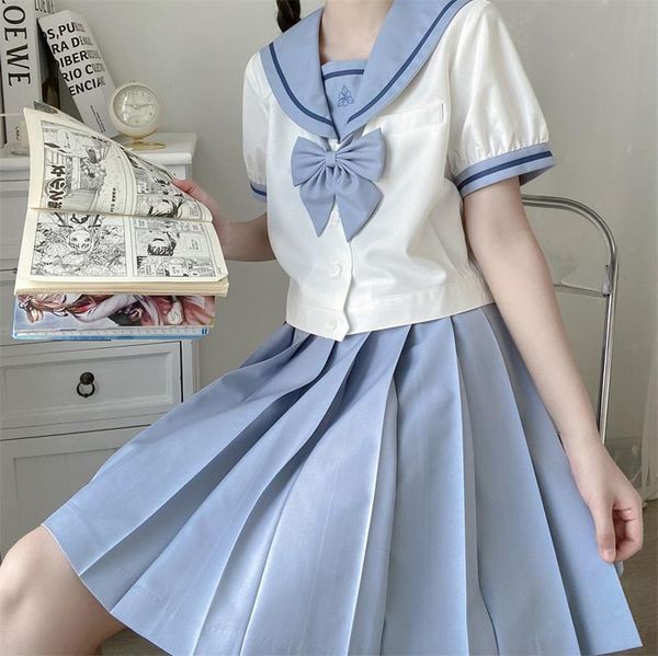 

clothing sets [natsu matsuri] summer white navy sailor suit skirts women elegant jk high school uniform class students cloth