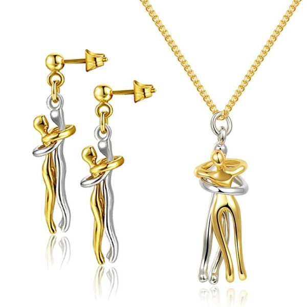 

earrings & necklace romantic lovers embrace pendant abstract lover's hug drop jewelry b36d, Silver
