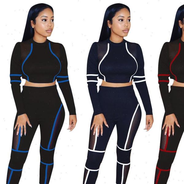 

european and american fashion temperament women tracksuits personality casual trend round neck stitching sports suit, Gray