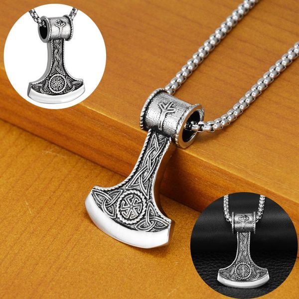 

pendant necklaces norse viking battle axe necklace hiphop stainless steel fashion jewelry for men women, Silver