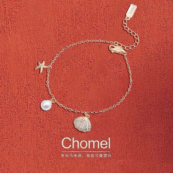 

singapore native chomel shell starfish pearl sterling sier bracelet women's simple fashion niche design, Golden;silver