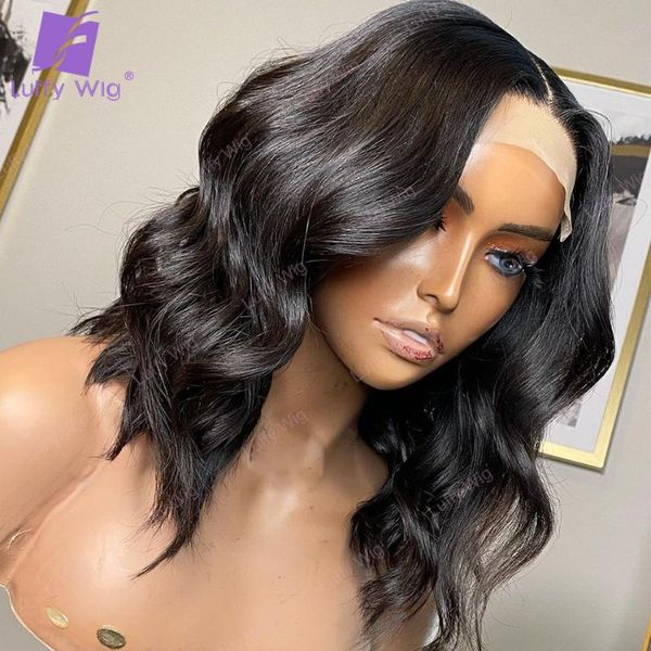 

lace wigs wavy 5x5 pu silk base scalp wig brazilian remy human hair closure glueless 200 density for black women luffywig, Black;brown