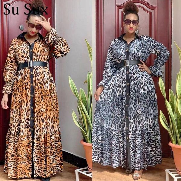 

chiffon leopard african dresses for women plus size robe africa clothing long sleeve maxi dress and belt vestidos 2021 spring ethnic, Red