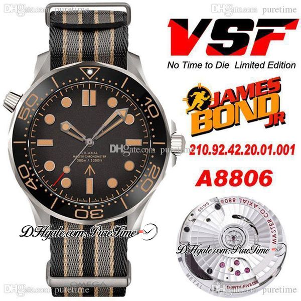 

vsf v2 007 james bond no time to die cal a8806 automatic mens watch ceramic bezel titanium case black dial nato strap 210.92.42.20.01.001 su, Slivery;brown