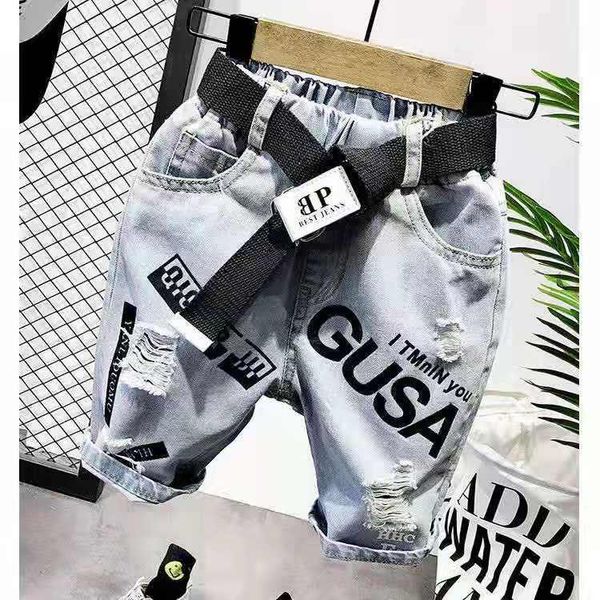

jeans boys summer denim short pants baby letter print children casual elastic waist trousers clothing, Blue