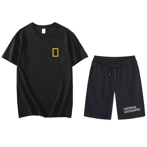 

men's tracksuits 2021 magazine printed logo cotton t-shirt + shorts suit summer high-quality sports running, Gray