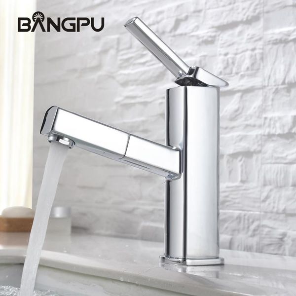 

bathroom sink faucets bangpu basin faucet pull out 1 hole single handle tap desk mounted chrome