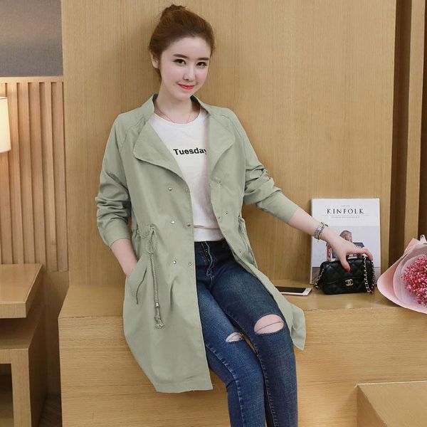 

women's trench coats plus size female windbreaker 2021 spring korean green long coat loose large women basic clothing, Tan;black
