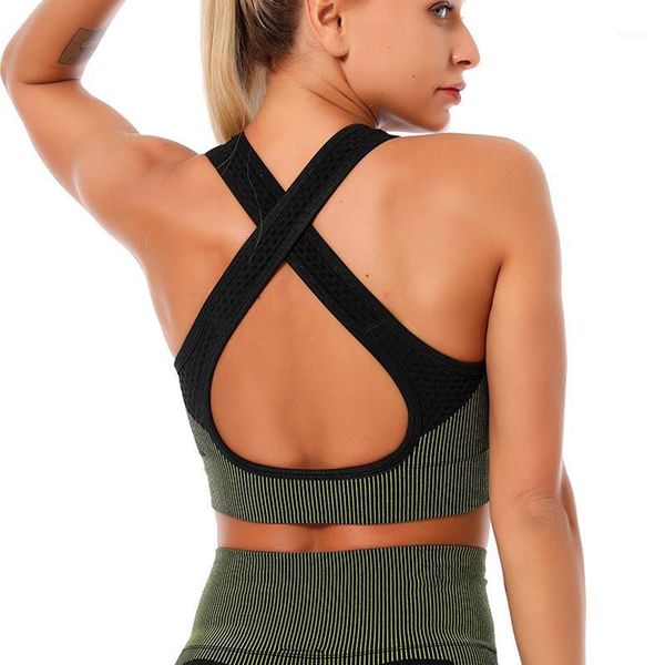 

criss cross women's summer vest yoga sports bra seamless underwear with padding black backless outfit