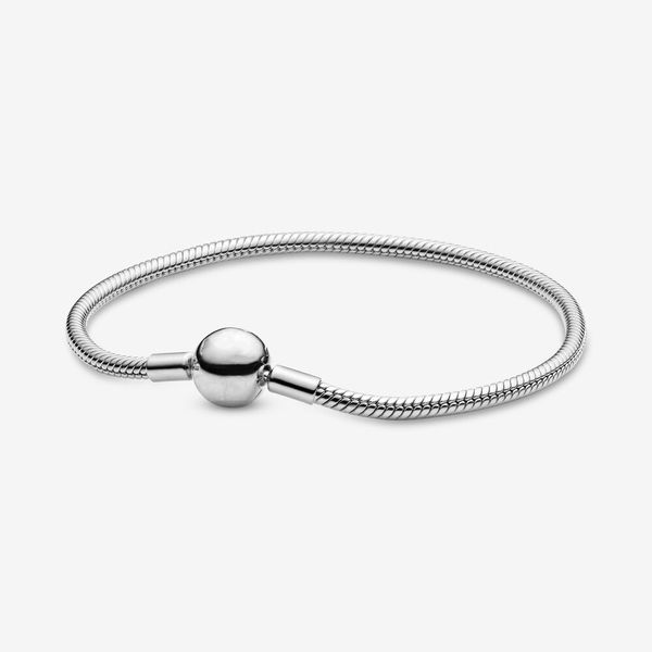 

new moments 925 sterling silver classic sleek snake chain bracelet fit authentic european dangle charm for women fashion diy jewelry, Golden;silver
