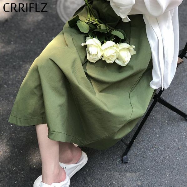 

summer casual solid skirt women a-line white green midi skirts, Black