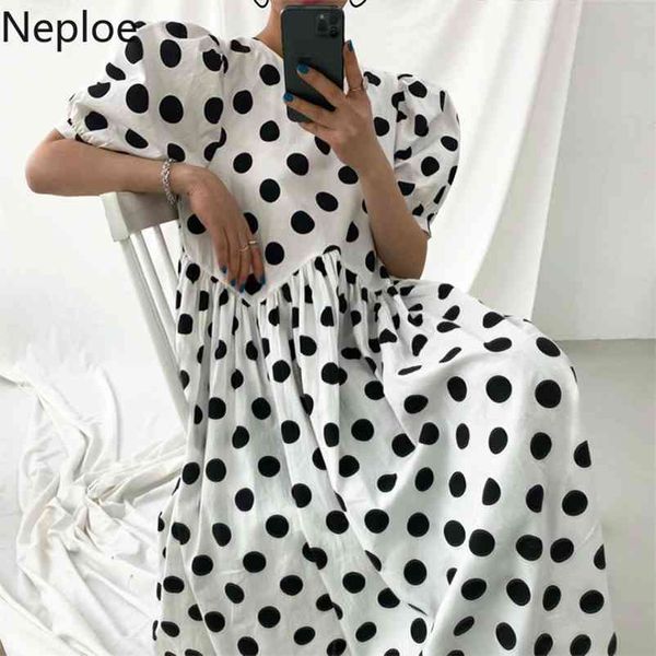 

polka dot dress women loose o neck puff sleeve female dresses summer fashion hollow out pleated vestidos 1c795 210422, Black;gray
