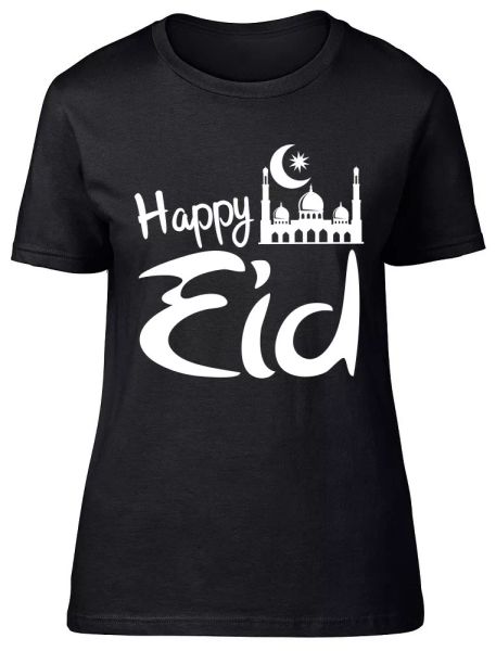 

happy eid womens ladies fitted t-shirt, White;black