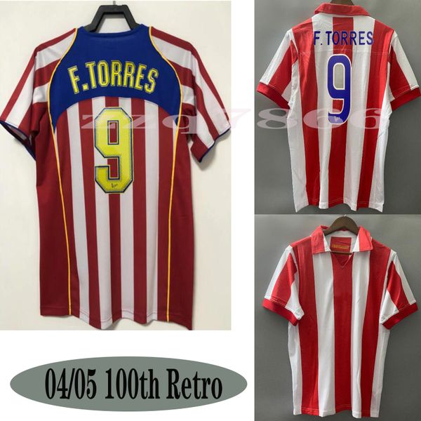 2004 2005 Retro F.TORRES Fußballtrikots HOME ROT WEISS Simeone 100. Jahrestag Vintage Camiseta de Futbol klassisches Gedenk-Fußballtrikot