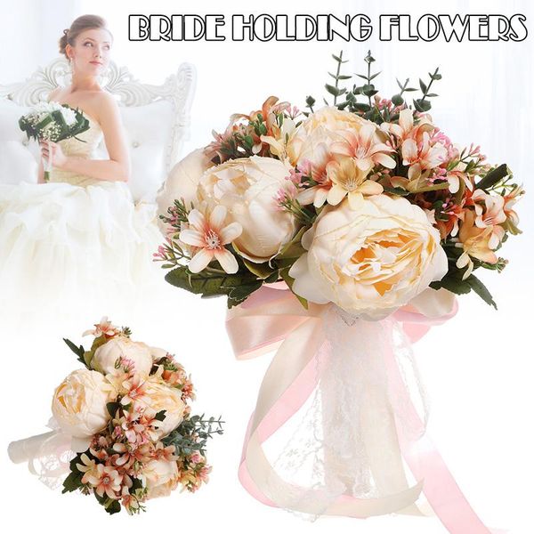 

decorative flowers & wreaths artificial flower bouquet handmade wedding holding for engagement bride party decoration